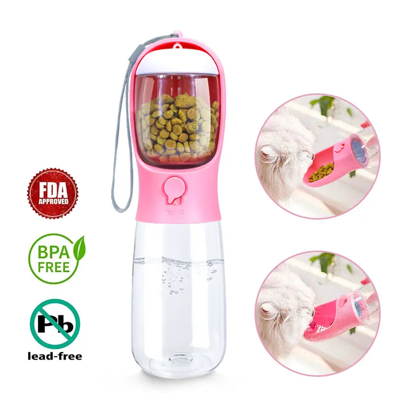 2-in-1 Portable Pet Water Bottle with Food Container – Travel Water Dispenser for Dogs, Cats & Small Pets
