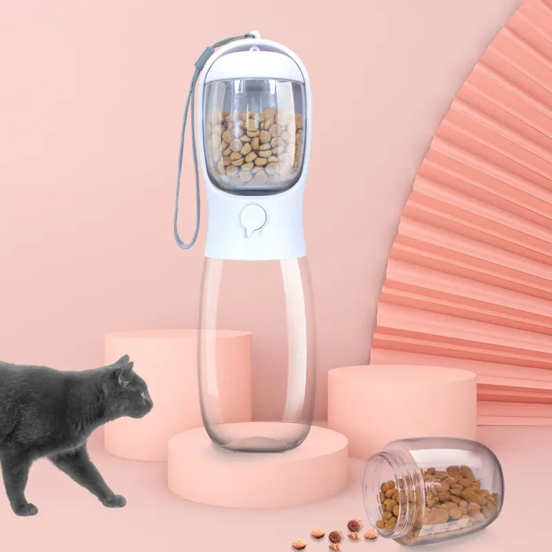 2-in-1 Portable Pet Water Bottle with Food Container – Travel Water Dispenser for Dogs, Cats & Small Pets