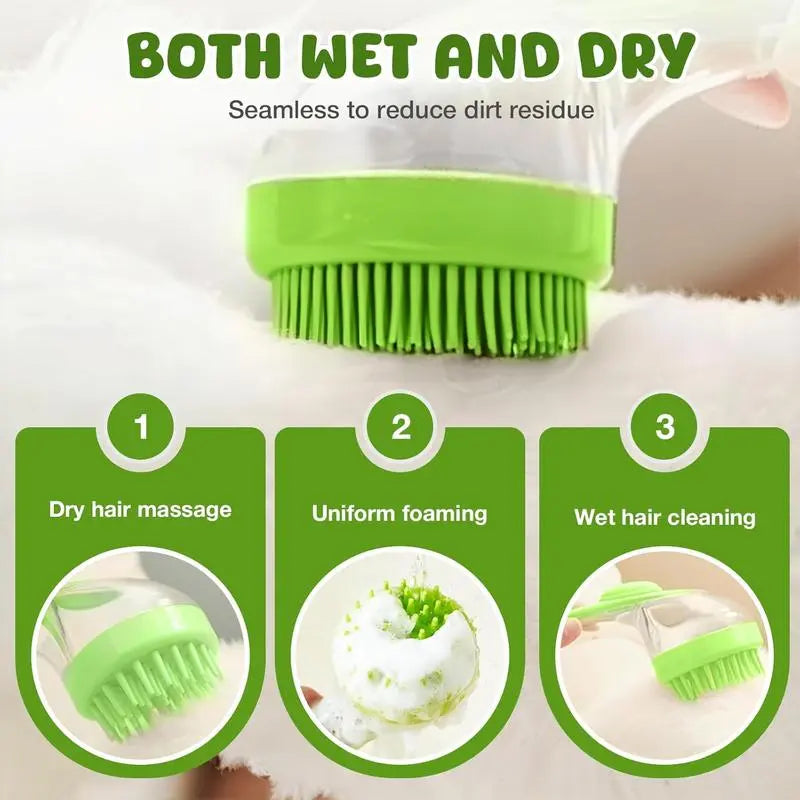 2-in-1 Pet Bath & Grooming Brush with Shampoo Dispenser – Soft Massage Brush for Dogs & Cats