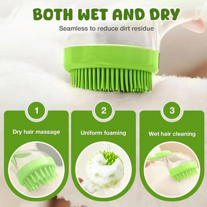 2-in-1 Pet Bath & Grooming Brush with Shampoo Dispenser – Soft Massage Brush for Dogs & Cats