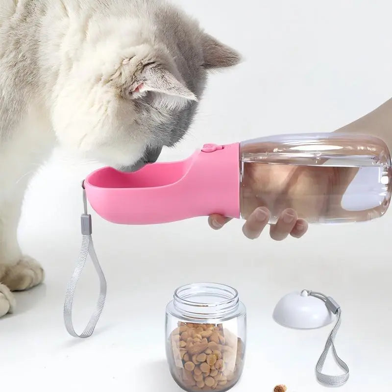 2-in-1 Portable Pet Water Bottle with Food Container – Travel Water Dispenser for Dogs, Cats & Small Pets