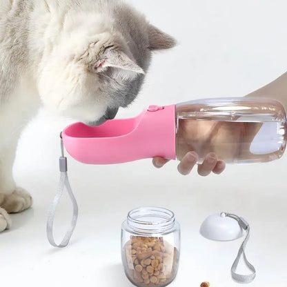 2-in-1 Portable Pet Water Bottle with Food Container – Travel Water Dispenser for Dogs, Cats & Small Pets