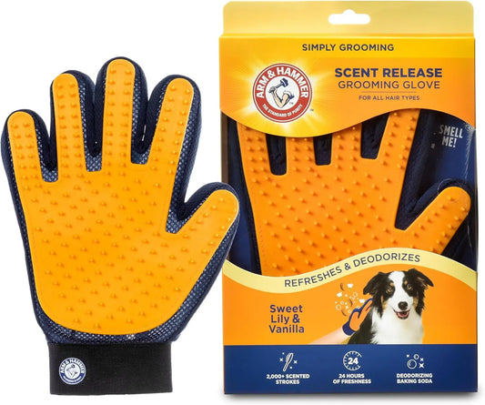 Arm & Hammer Simply Calm Dog Grooming Deodorizing Glove – Scented Silicone Brush for Bathing & Shedding