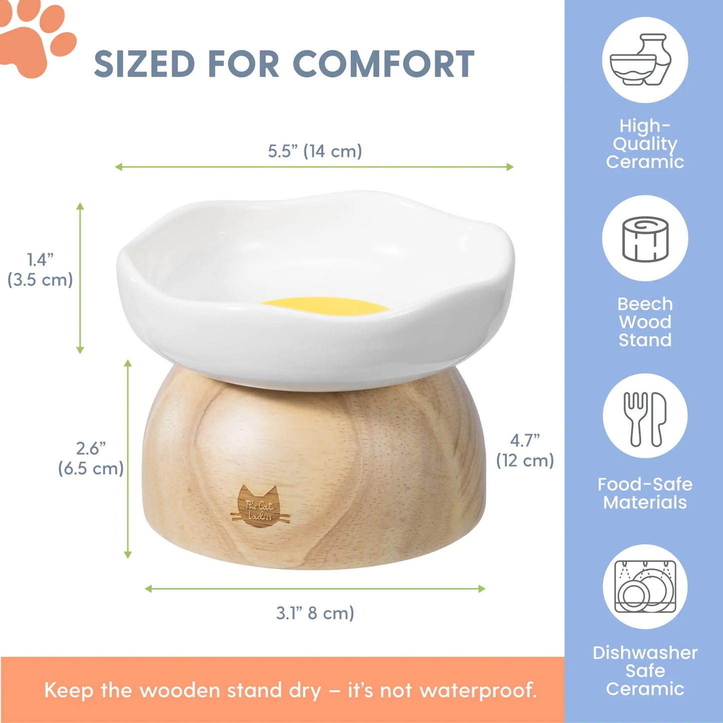 Egg Design Elevated Ceramic Cat Bowl with Wooden Stand – Whisker-Friendly Pet Food Bowl