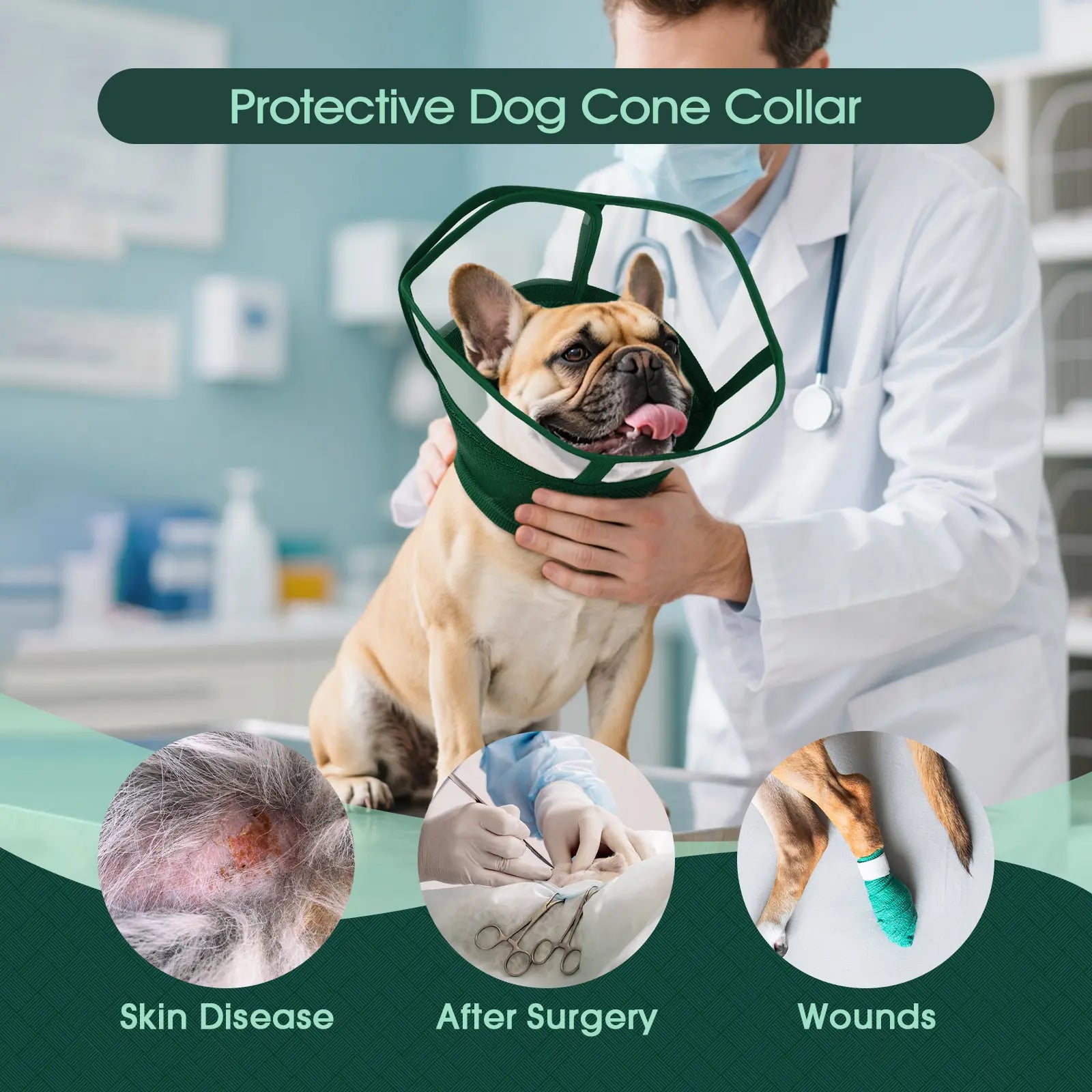 Kuoser Soft Dog Recovery Cone Collar – Adjustable Protective Collar for Small, Medium & Large Dogs