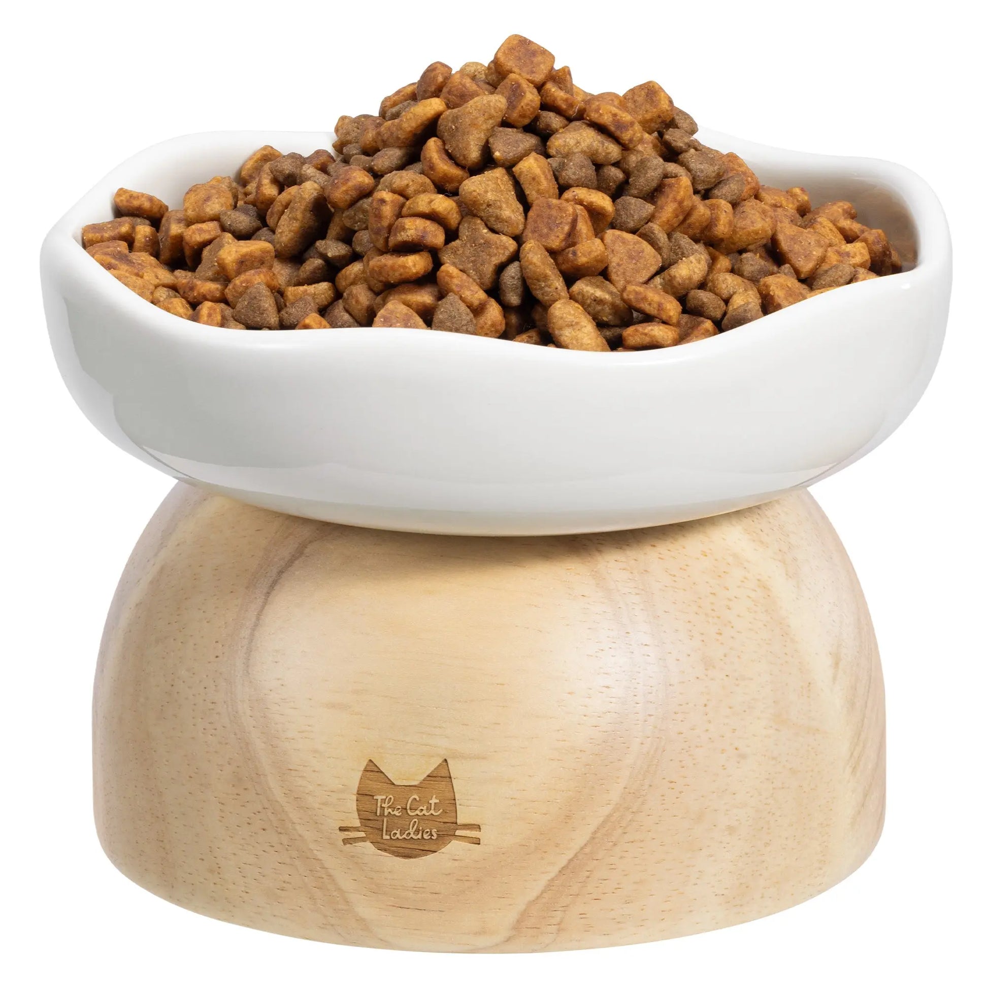 Egg Design Elevated Ceramic Cat Bowl with Wooden Stand – Whisker-Friendly Pet Food Bowl