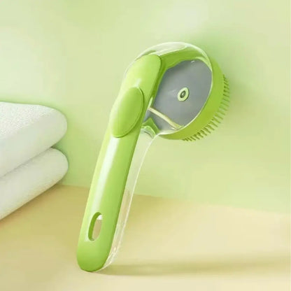 2-in-1 Pet Bath & Grooming Brush with Shampoo Dispenser – Soft Massage Brush for Dogs & Cats