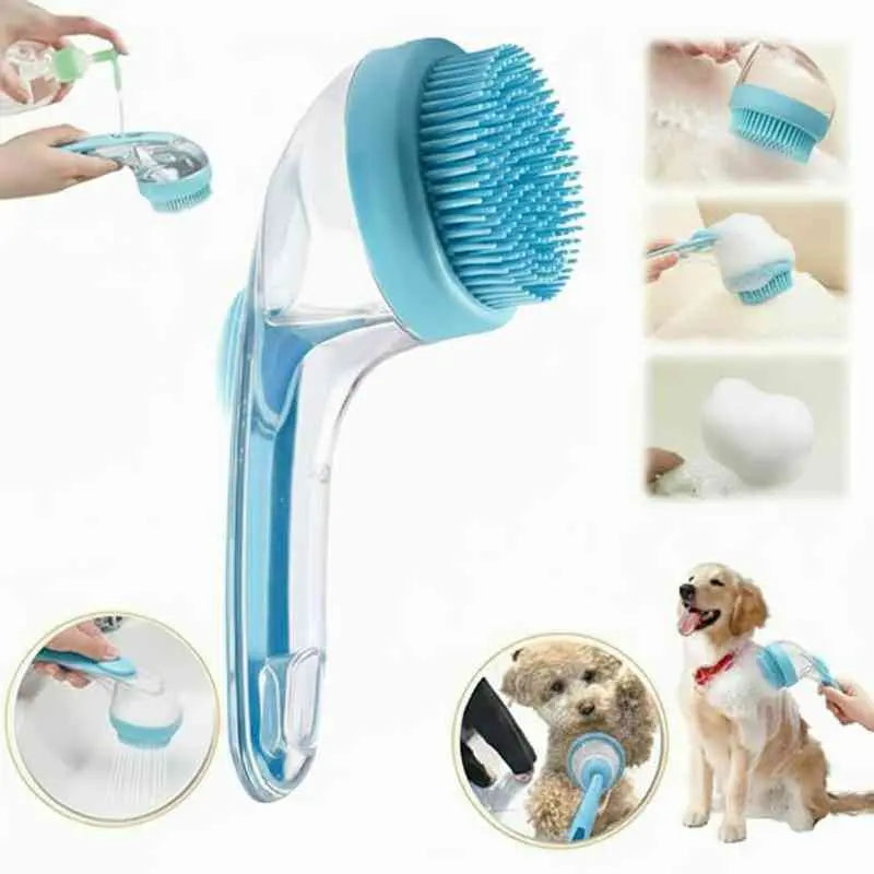 2-in-1 Pet Bath & Grooming Brush with Shampoo Dispenser – Soft Massage Brush for Dogs & Cats