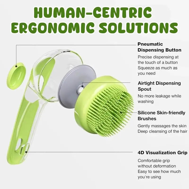 2-in-1 Pet Bath & Grooming Brush with Shampoo Dispenser – Soft Massage Brush for Dogs & Cats