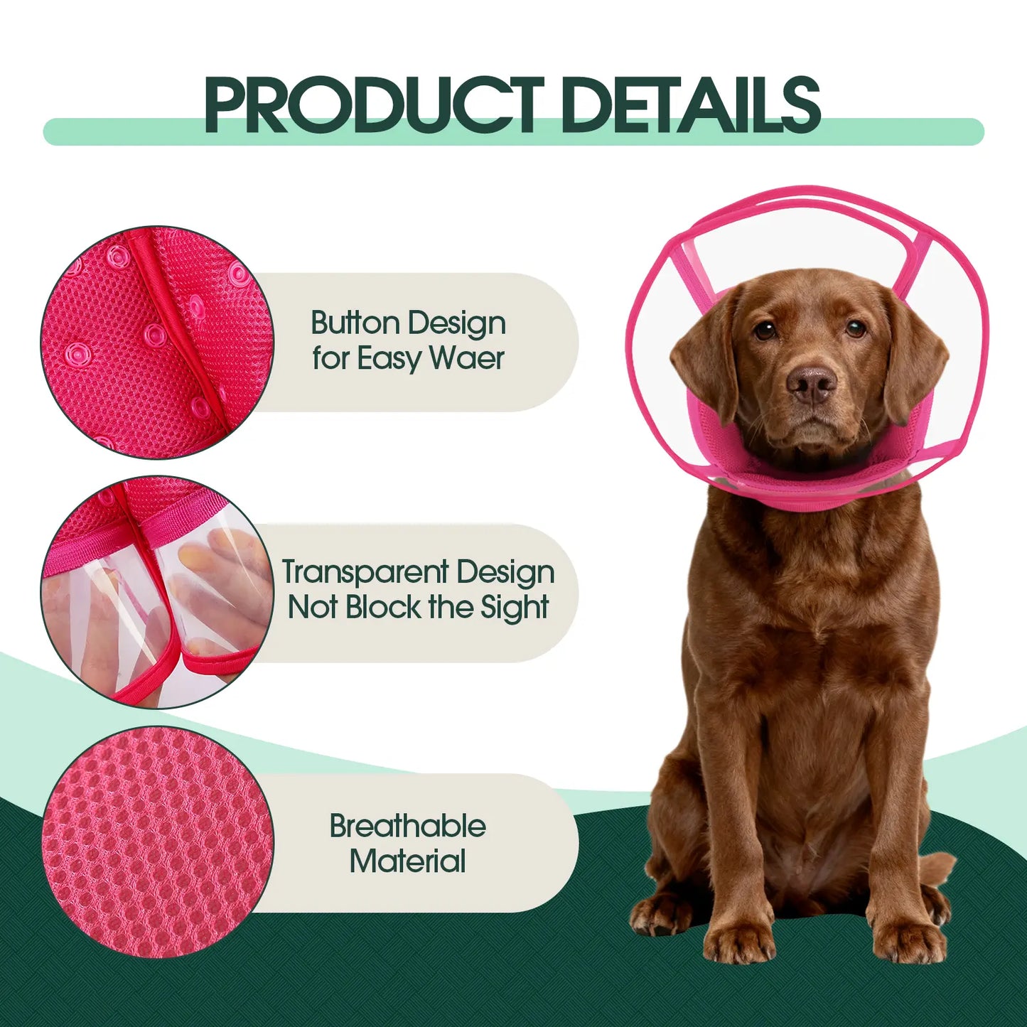 Kuoser Soft Dog Recovery Cone Collar – Adjustable Protective Collar for Small, Medium & Large Dogs