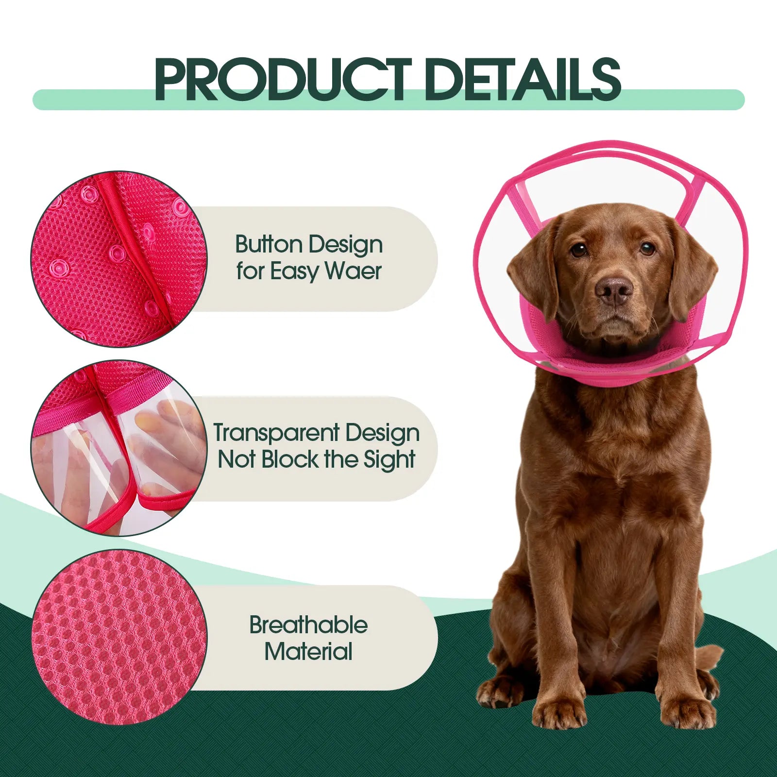 Kuoser Soft Dog Recovery Cone Collar – Adjustable Protective Collar for Small, Medium & Large Dogs