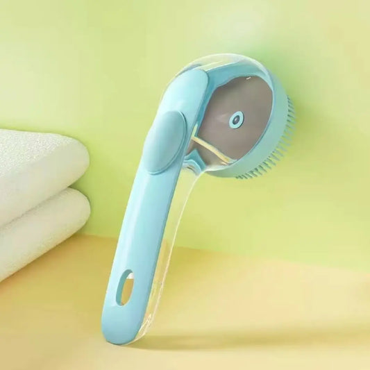 2-in-1 Pet Bath & Grooming Brush with Shampoo Dispenser – Soft Massage Brush for Dogs & Cats