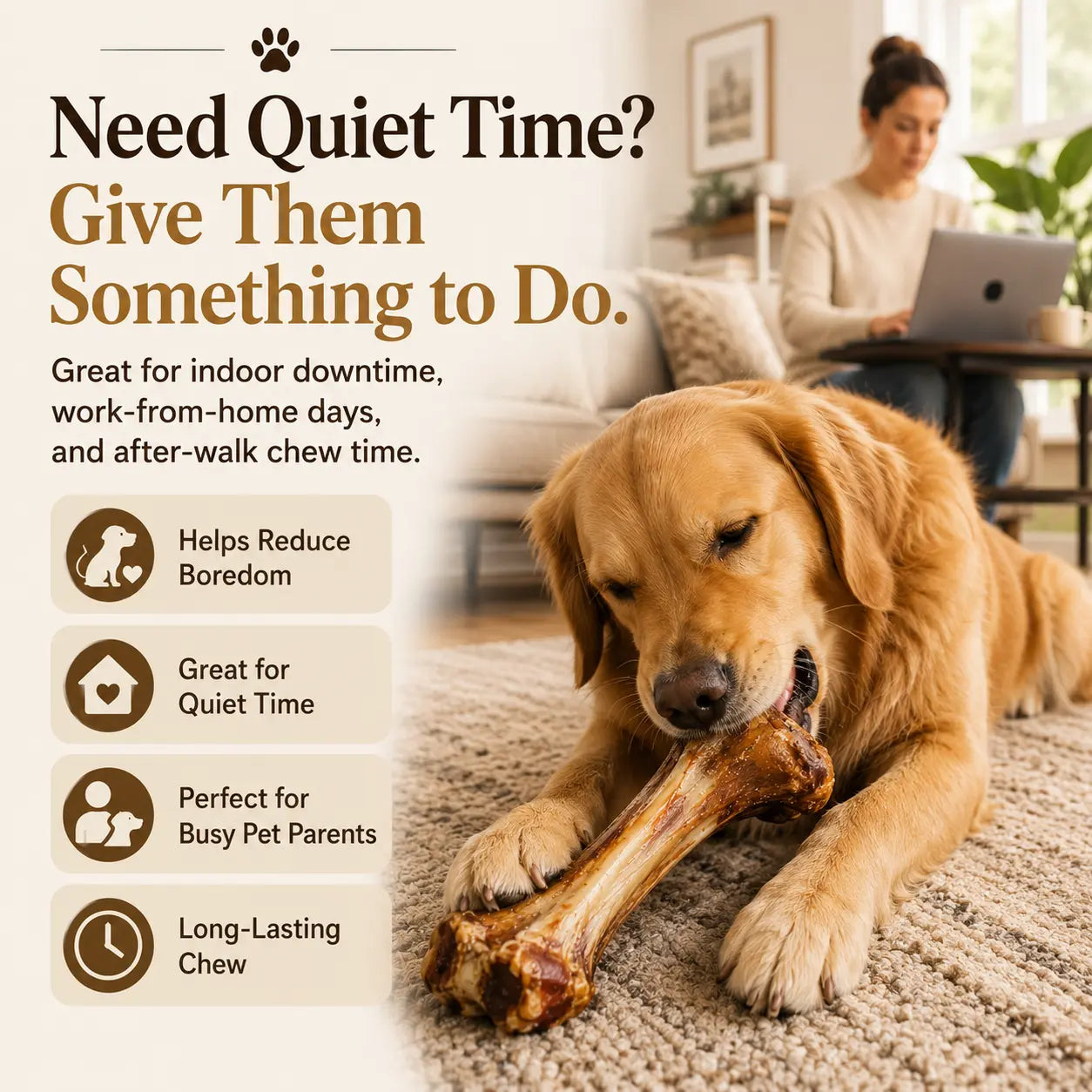 Natural Beef Bone Dog Chew – Long-Lasting Single-Ingredient Roasted Treat for Medium & Large Dogs