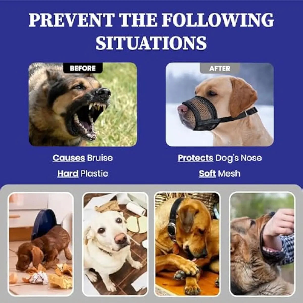 Adjustable Air Mesh Dog Muzzle – Breathable No-Bark Muzzle for Small, Medium & Large Dogs