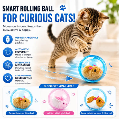 USB Rechargeable Smart Cat Toy – Auto-Rolling Ball with Mouse for Indoor Cats