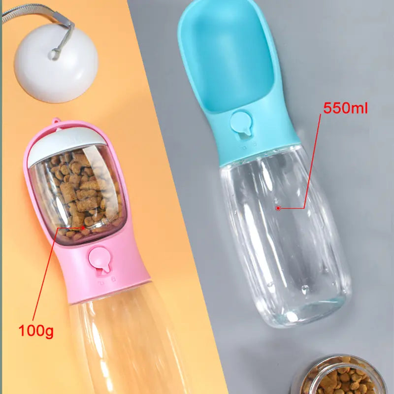 2-in-1 Portable Pet Water Bottle with Food Container – Travel Water Dispenser for Dogs, Cats & Small Pets